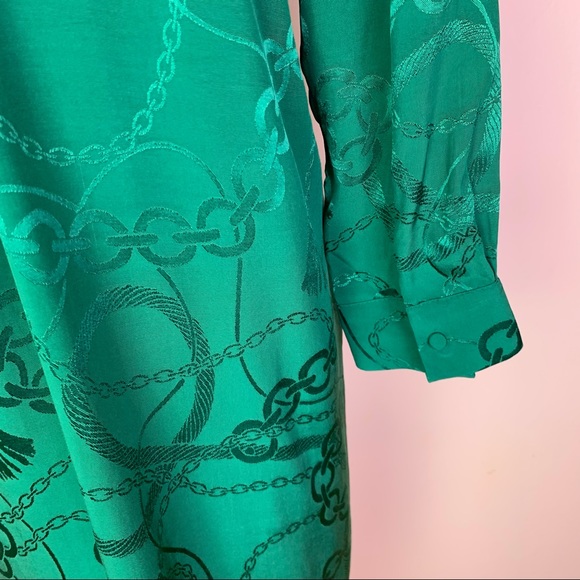 New! KIWE Jaquard Chain Pattern Shirt Dress in Deep Green - Picture 12 of 13